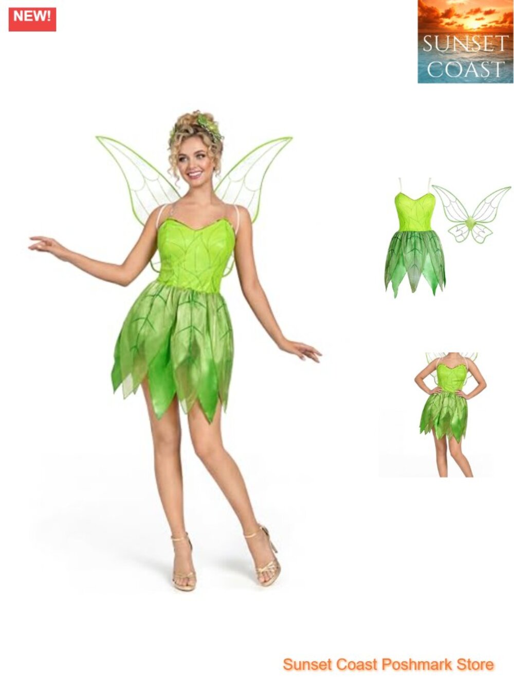 Women's Fairy Costume Set Dress Wings Halloween Cosplay Adult